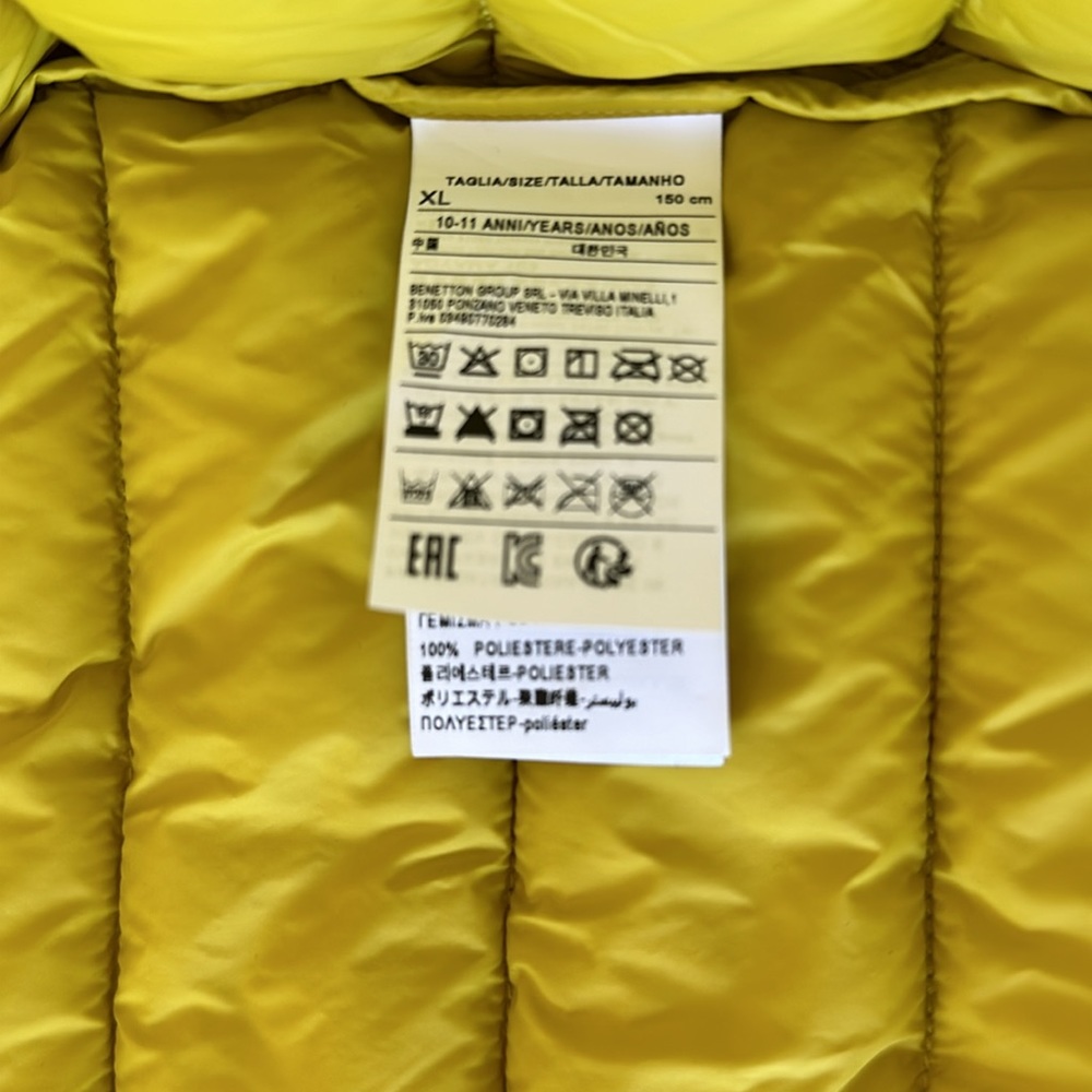 United Colors of Benetton Kids light puffer jacket Yellow Size 10-11 - Picture 6 of 11